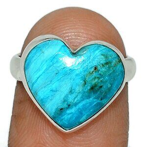 New - Heart Peru Blue Opal 925 Sterling Silver Ring - Size 6.5